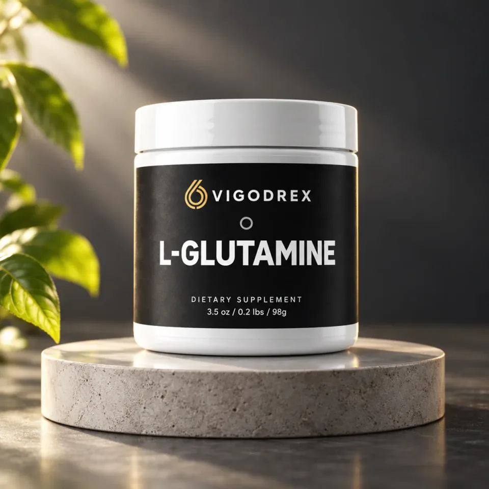 Vigodrex L-Glutamine on a studio plinth